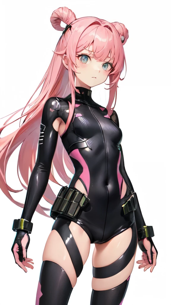 (Highest quality)Remove all background,1 girl,Pink Hair(Highlights)(Strip dyeing),A patch of hair that is a different color than your hair,Tights combat suit,Waist,Calves are not visible