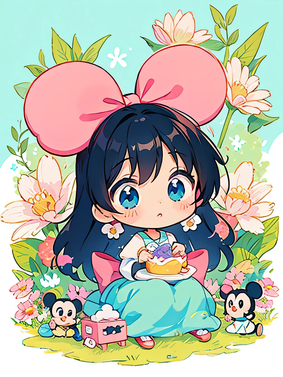 Disney Style, Kawaii Design, most beautiful girl ever、Chibi, beautiful spring afternoon、Cute Mickey Mouse