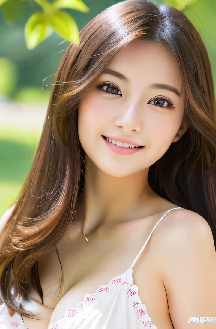 (((8k,Attention to detail,Attention to detail、highest quality,masterpiece,Attention to detail,))),RAW Photos & Realistic atmosphere,Beautiful dark eyes,Mouth Details,Glossy Lips,Thin eyebrows,beautiful Eyes、Soft white skin that shines in every detail、Her deep black eyes are very beautiful, Very beautiful face,Very beautiful face、Lively Faces,beautiful, Glowing Lips,beautiful Eyebrows,Infinite Reality, Realistic Young Gravure Idol,Very cute woman , Young Gravure Idol, Young Gravure Idol, とても美しくてかわいいbeautiful 21 year old beauty,Incredibly beautiful and elegant,beautiful 21 year old beauty,Natural soft light,A little brown hair,(Shiny Hair,,beautiful and kind eyes:1.5),A kind smile,Shapely breasts,Medium Long Hair,beautiful posture,No makeup,Watching the Future,