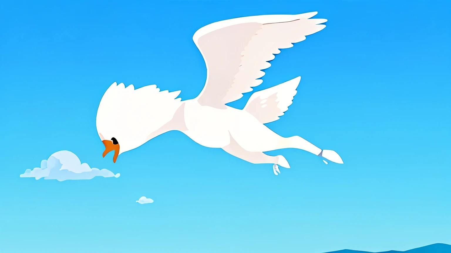 "Imagine a majestic white swan soaring through the sky, clutching a paintbrush in its delicate talons. With graceful strokes, it paints the word "ANIMASI" across the heavens, while vibrant hues of ink cascade from the brush, creating a mesmerizing spectacle."