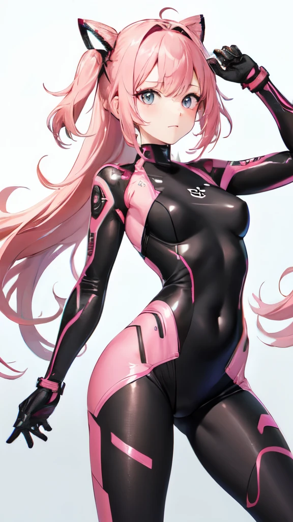 （Highest quality）Remove all background，1 girl，Pink Hair（Highlights）（Strip dyeing）,Tights combat suit，Waist，The lowest point you can see is the thigh