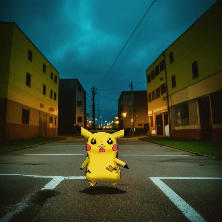 90s anime style, alone, (((Muscular Pikachu))) Pikachu attacks,In the background is an abandoned, abandoned building, Gloomy atmosphere, Cinematic, Detailed body, Fine grain, 8k, highest quality, Full Sharp, Very detailed, Skin pores, Natural skin texture, Superior quality,Scary Pikachu,Creepy Pikachu,((humanoid)),(((4th degree))),
