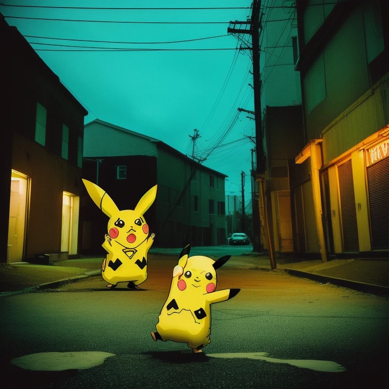 90s anime style, alone, (((Muscular Pikachu))) Pikachu attacks,In the background is an abandoned, abandoned building, Gloomy atmosphere, Cinematic, Detailed body, Fine grain, 8k, highest quality, Full Sharp, Very detailed, Skin pores, Natural skin texture, Superior quality,Scary Pikachu,Creepy Pikachu,((humanoid)),(((4th degree))),