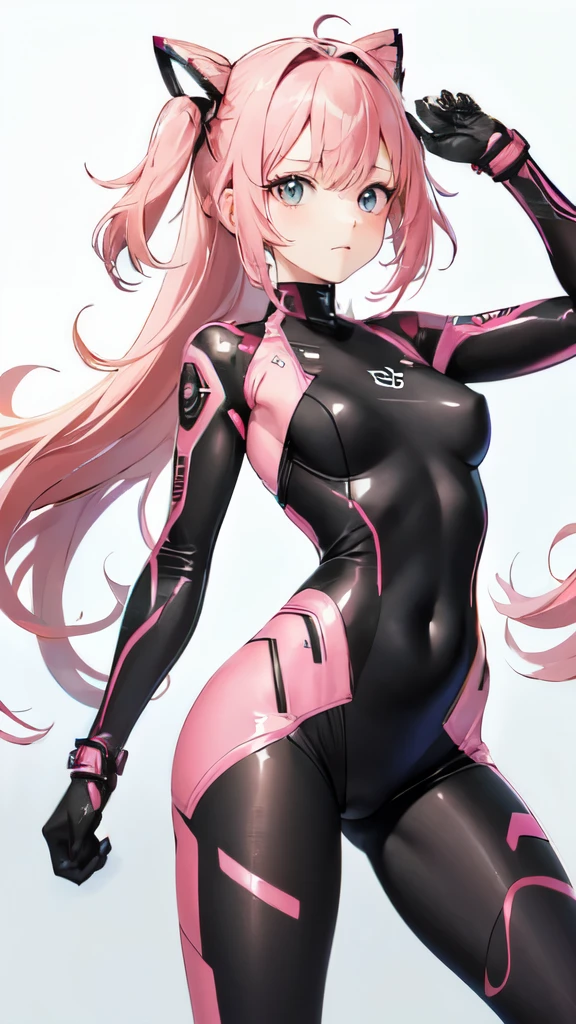 （Highest quality）Remove all background，1 girl，Pink Hair（Highlights）（Strip dyeing）,Tights combat suit，Waist，The lowest point you can see is the thigh，Delicate hands