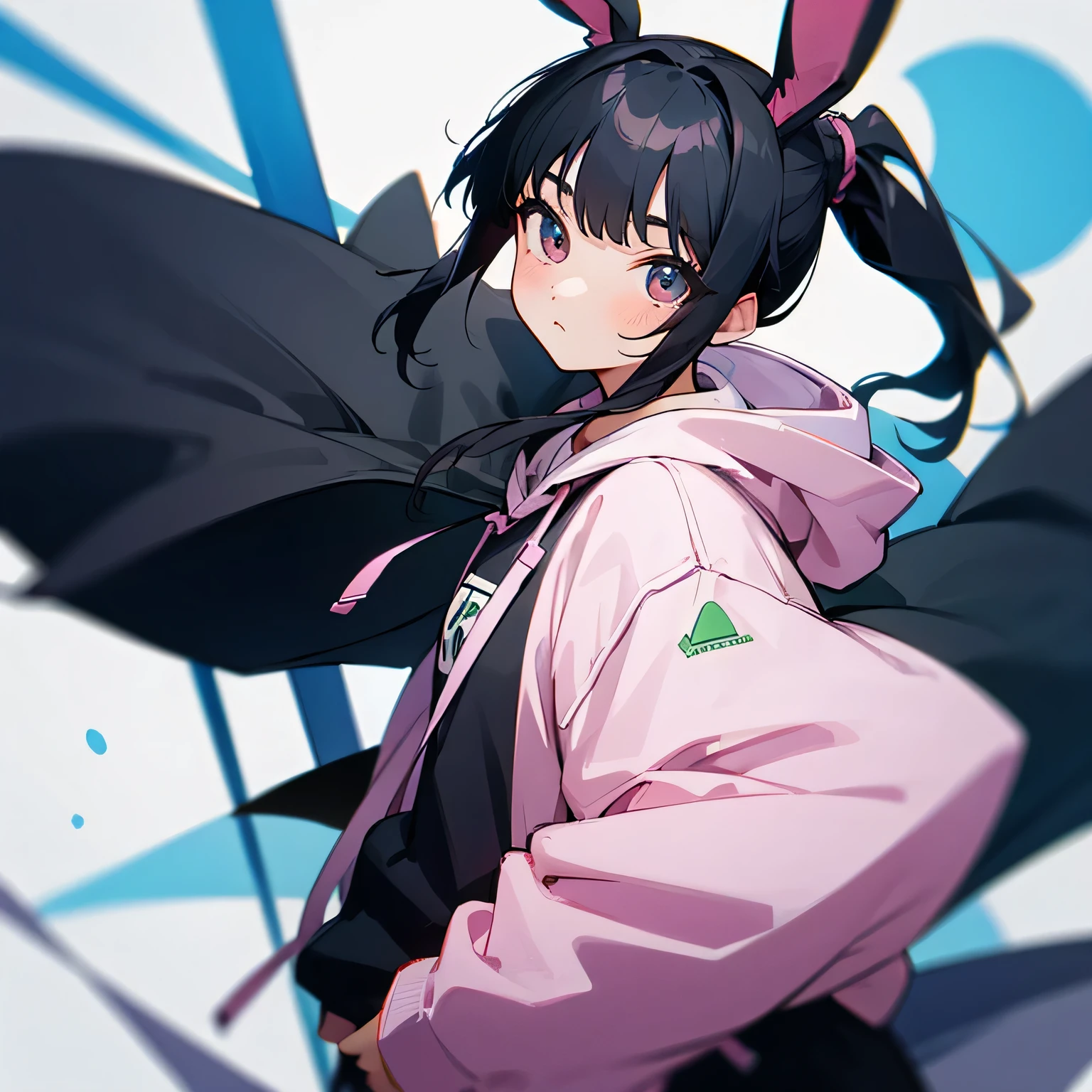 girl、Black Hair、ponytail、hoodie、Bunny ears