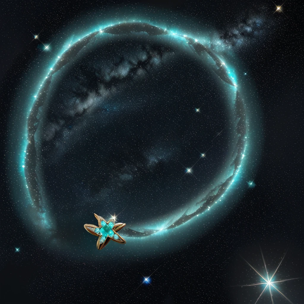 (best quality, highres, HDR:1.2), (delicate, elegant, noble) Eagle ring setting, (shimmering, sparkling) Garnett-Turquoise-Gold Diamond gemstones, (starry sky, inverted image) in the ring, (magic pattern, Tyndall effect) emitting the brightest light in a(n) (elegant, noble) red hue, (dark-style graphics, exquisite background), (star-filled skies, wrapping around from beginning to end).