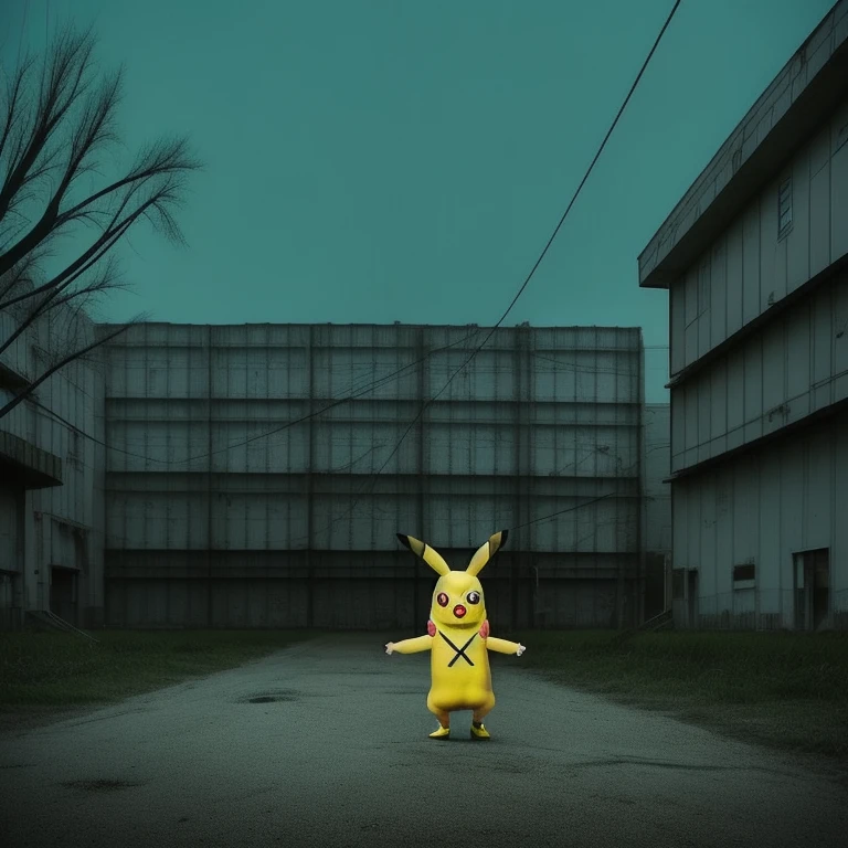 90s anime style, alone, (((Muscular Pikachu))) Pikachu attacks,In the background is an abandoned, abandoned building, Gloomy atmosphere, Cinematic, Detailed body, Fine grain, 8k, highest quality, Full Sharp, Very detailed, Skin pores, Natural skin texture, Superior quality,((Scary Pikachu/Creepy Pikachu)),((Abnormally long limbs:1.2)),