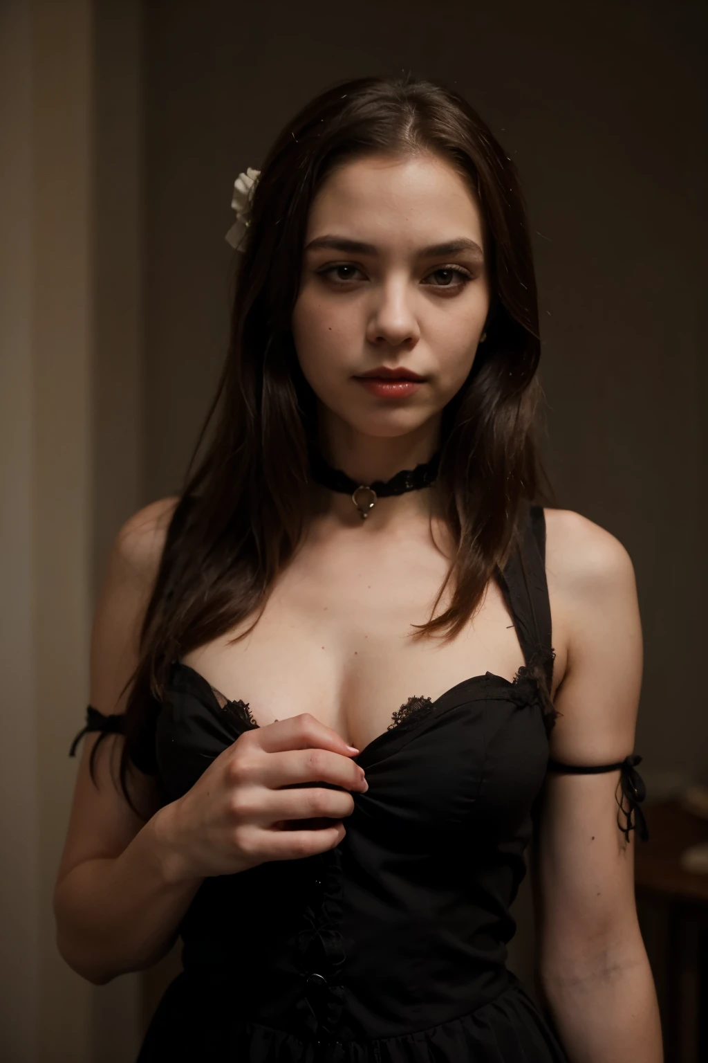 vampire girl,vampiro, 12 years, Brown hair, mirada inteligente, sujetando un cuchillo lleno de sangre, Victorian age, mejor calidad, obra maestra.