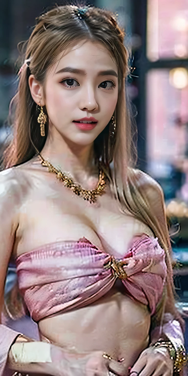 1 girl, blonde hair, long hair, Magical girl clothes, High quality, very detailed, Masterpiece, realistic,(big breasts:1.35, rift, visible chest, Show your breasts, open chest,((bare breast:1.37)), I see bulging nipples,(large areolae:1.4,pink,The nipples are clearly visible...)