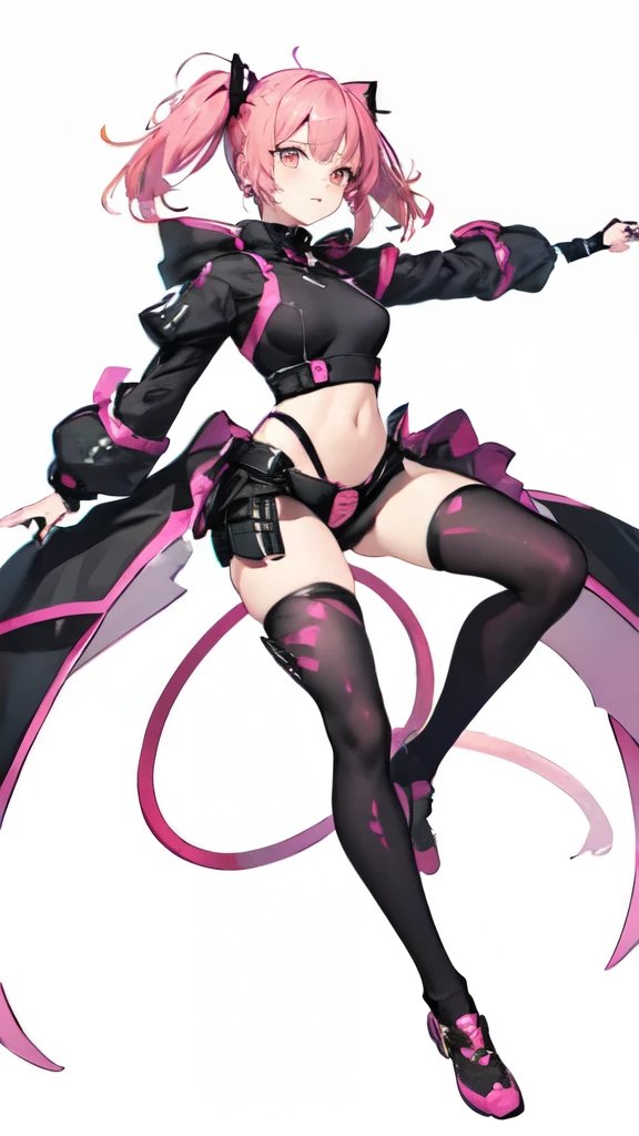 （Highest quality）Remove all background，1 girl，Pink Hair（Highlights）（Strip dyeing）,Double tail，Tights combat suit，Waist，The lowest point you can see is the thigh