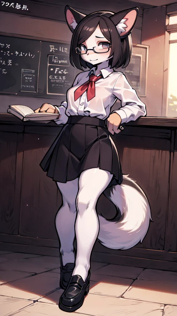 cute女性、Sparkling、blush、Reading a book、Glasses、skunk、cute、short hair、boyish、Sunset、romantic、Embarrassed、Surprised face、shy、High school girls、White shirt、Black long skirt、Black Loafers、Troubled face、Detailed Description、high resolution、High quality、Detailed eyes、Detailed body、classroom、