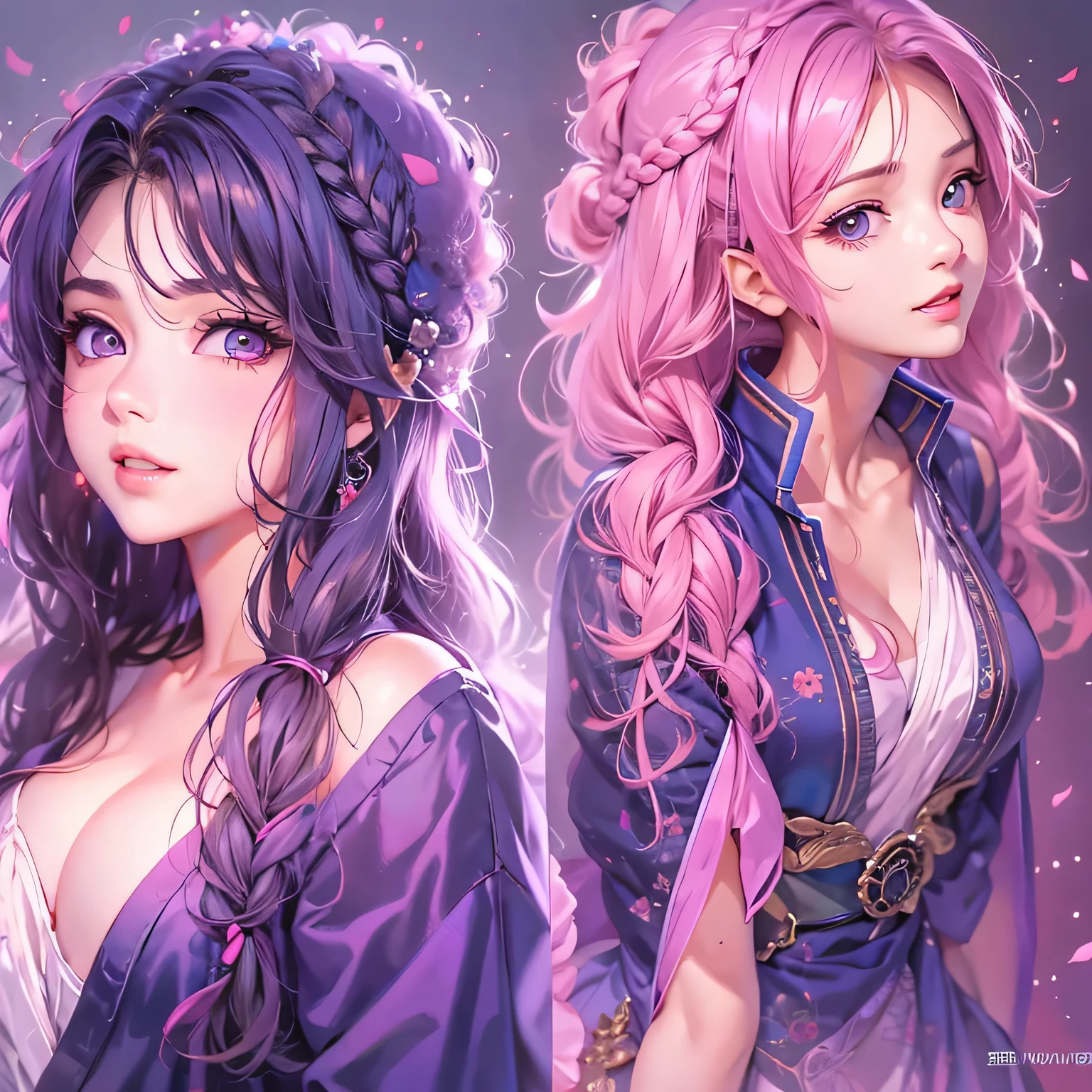 masterpiece、highest quality、High resolution、High-quality images、8k, 1 female、Skin Radiance、Texture of skin and clothing、Expression of fine eyes、Shiny dark blue hair,Girl with long braided hair, Manga inspired by Lee Jong-suk, Trending on deviantart, realism, detailed manga style, Manga art style, Perfect Line Drawing, Beautiful line art, digital manga art girl, K-POPアイドル, one piece,Large Breasts,Beautiful deep pink eyes, Lips become thicker, Gorgeous face with attention to detail, (Cute Smile), charm, Innocent, Side view, (Perfectly detailed face), (Beautiful Hands) Photorealistic images, Written boundary depth, Princess Hairstyles, make ,Romanticism,