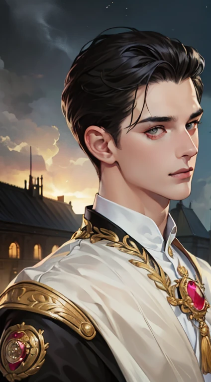 undercucho Close Portrait of Elegant Person [undercucho] in bespoke MAN suit: tall muscular man, classic style, intricate detial baroque, elegant, bright lights, highly detailed, digital painting, artstation, concept art, soft and sharp focus, portrait , illustration, art by wlop, mars ravelo and greg rutkowski (High detail skin: 1.2), 8k uhd, DSLR, soft lighting, high quality, film grain, Fujifilm XT3 mix4, male model, (((1 MAN))) suit, seductive, Florence, Italy background, (((/LOOKING AT THE VIEWER/))) ((((SHORT BLACK HAIR))) (((SHOULDER-LENTH HAIR))) (((RED RUBY EYES))) (((DELIGHTED LOOK))), SMILE, MYSTERIOUS AURA, night, bokeh, depth of field, (upper body: 1.0), best quality, intricate details, detailed eyes, masterpiece, film grain, 1900s, kodakchrome, flashlight, strange smoke around him, MASTERPIECE