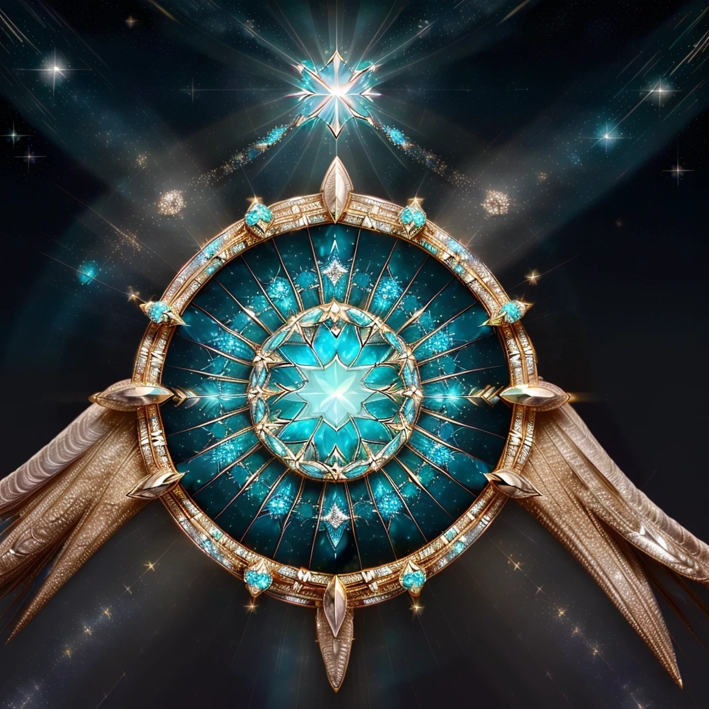 (best quality, highres, HDR:1.2), (delicate, elegant, noble) Eagle ring setting, (shimmering, sparkling) Garnett-Turquoise-Gold Diamond gemstones, (starry sky, inverted image) in the ring, (magic pattern, Tyndall effect) emitting the brightest light in a(n) (elegant, noble) red hue, (dark-style graphics, exquisite background)
