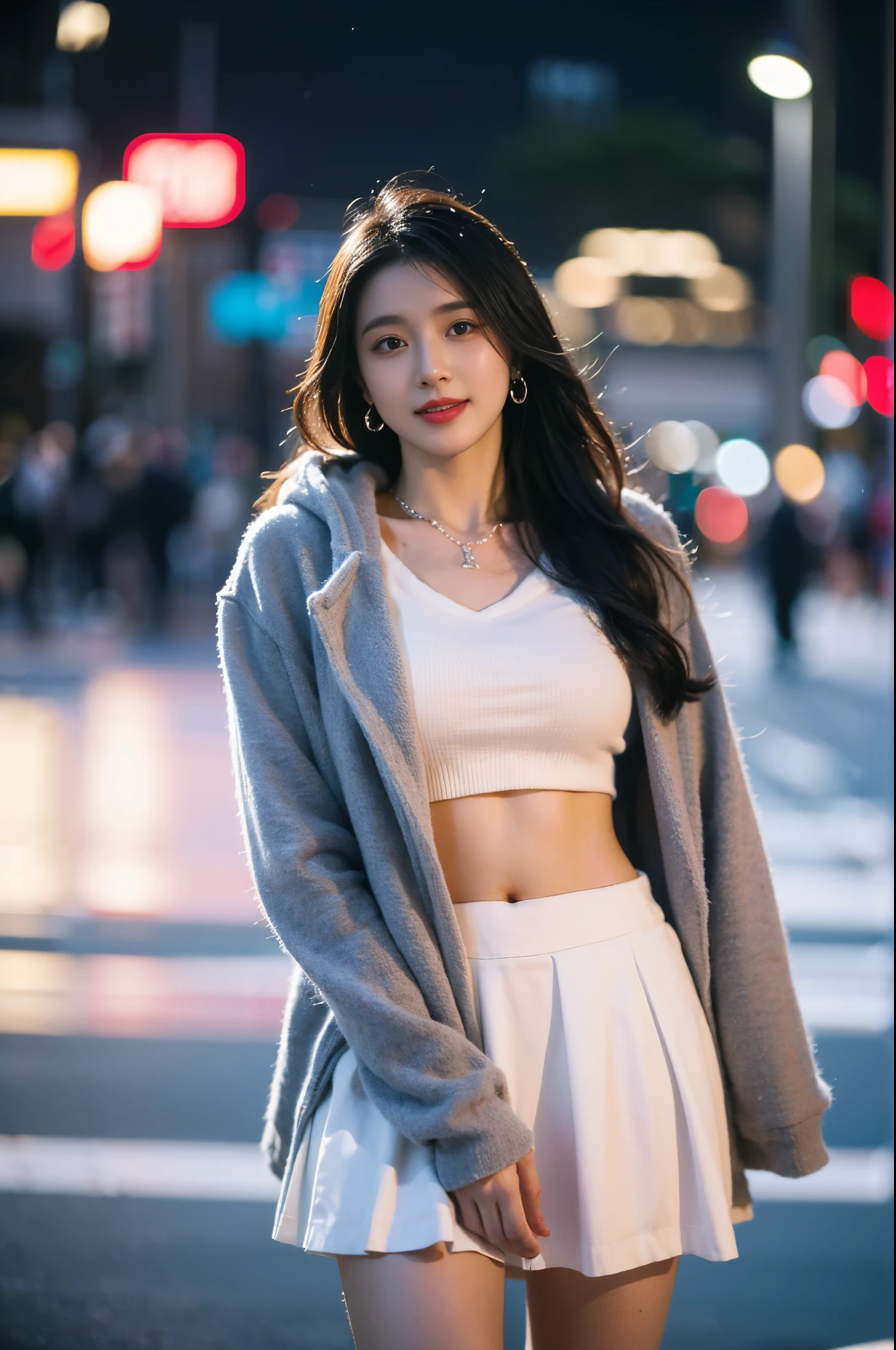 ((8k)),Film Photography, 1 girl, (Hoodies:1.2), (Short skirt), thigh, navel,necklace, earrings, seductive smile, Mid-chest, Full body love, Drunk Blush:1.5, Black wavy shoulder-length hair, serene, calm, (Realistic and detailed eyes, Natural skin texture, Realistic facial details), Soft dramatic lighting, Depth of Field, Bokeh, Vivid details, Meticulous attention to detail, Surrealism,20 years old, ((Lift up your own skirt)), (skirt lift), (Underwear , focus), blush, Open lips, View Viewer ,(Clear eyes,Clean nose,Clear lips,White skin),half body shot , Wear a hooded jacket ,(Tokyo Street ,falling snow),