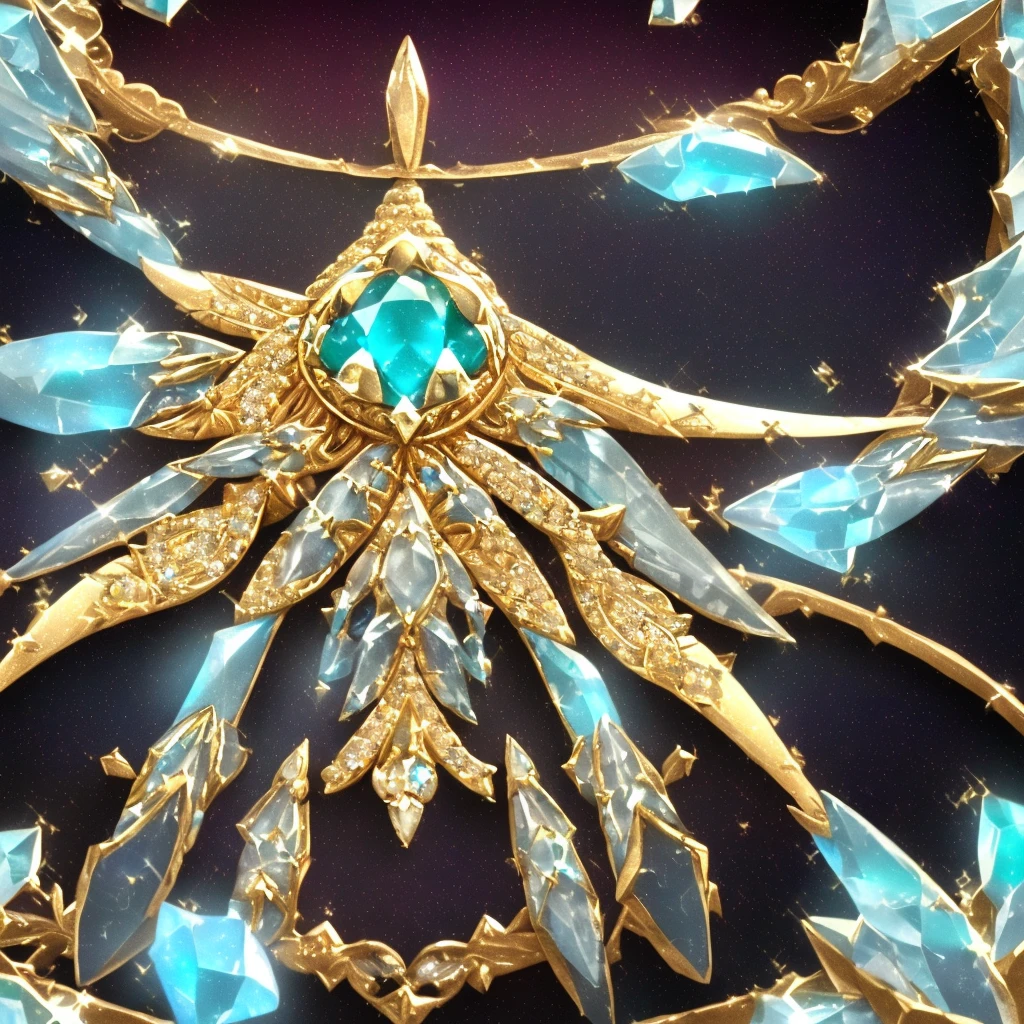 (best quality, highres, HDR:1.2), (delicate, elegant, noble) Eagle ring setting, (shimmering, sparkling) Garnett-Turquoise-Gold Diamond gemstones, (starry sky, inverted image) in the ring, (magic pattern, Tyndall effect) emitting the brightest light in a(n) (elegant, noble) red hue, (dark-style graphics, exquisite background)