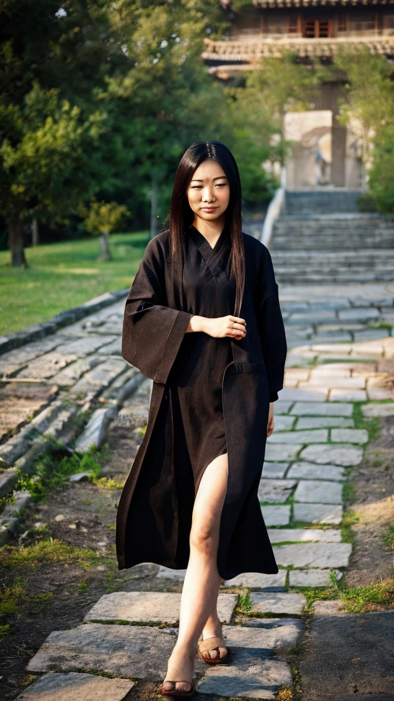 Ancient Chinese young woman walking alone