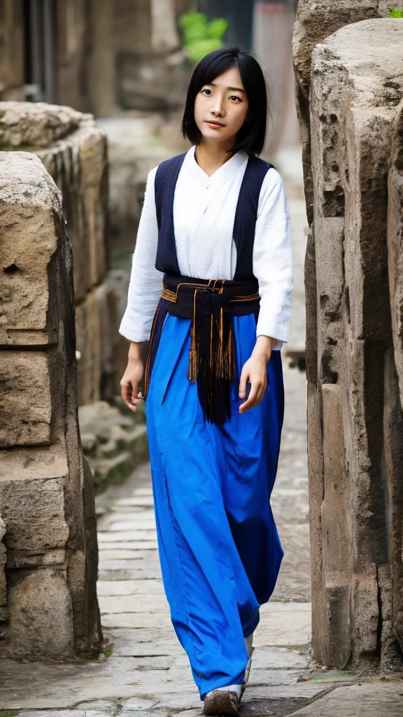 Ancient Chinese girl walking alone