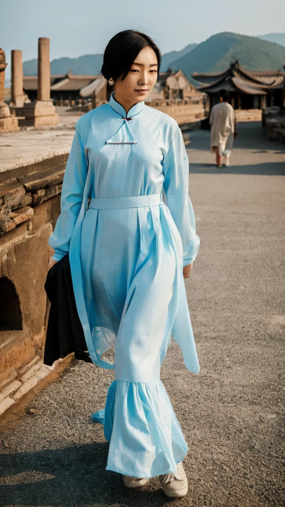 (Ellie ทู:2), Ellie, Portrait of a young woman in hijab, Dating leans forward, long skirt, long-sleeved shirt, (pov dating:1.3), (full hijab, White see-through shirt:1.3), (Blue Satin Maxi Skirt:1.3), 25 years old, ancient greek world, The Lompian Palace of Ancient Greece, Sitting opposite a dining table in an Italian cafe, (small breasts, Slim, Swollen nipples:1.2), (photography, realistic, Bokeh, blur), (view point of view)