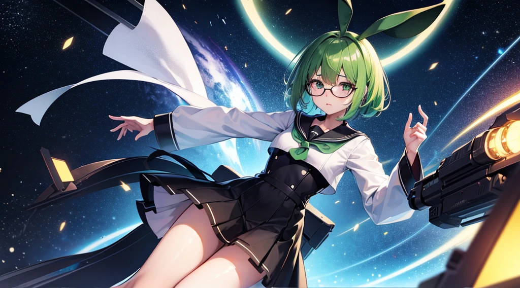 Kurara has dark green bobbed hair that covers her eyes. She usually wears her school's uniform, consisting of a gray sweater over a sailor suit, a white skirt, black tights and formal shoes. SPARKLE; GLITTER