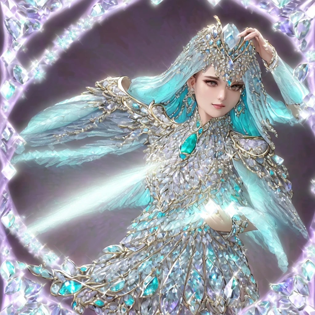 (best quality, highres, HDR:1.2), (delicate, elegant, noble) Eagle necklaces, earrings, bracelets, setting, (shimmering, sparkling) Garnett-Turquoise-White Diamond gemstones, (jewelry store, inverted image) in the necklaces, (magic pattern, Tyndall effect) emitting the brightest light in a(n) (elegant, noble) Lavender hue, (dark-style graphics, exquisite highly detailed polished background)