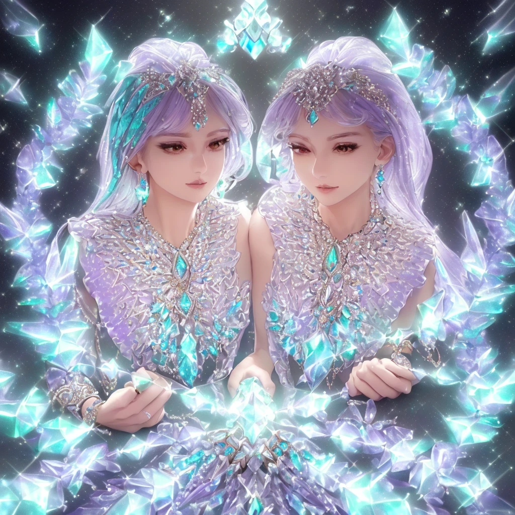 (best quality, highres, HDR:1.2), (delicate, elegant, noble) Eagle necklaces, earrings, bracelets, setting, (shimmering, sparkling) Garnett-Turquoise-White Diamond gemstones, (jewelry store, inverted image) in the necklaces, (magic pattern, Tyndall effect) emitting the brightest light in a(n) (elegant, noble) Lavender hue, (dark-style graphics, exquisite highly detailed polished background)