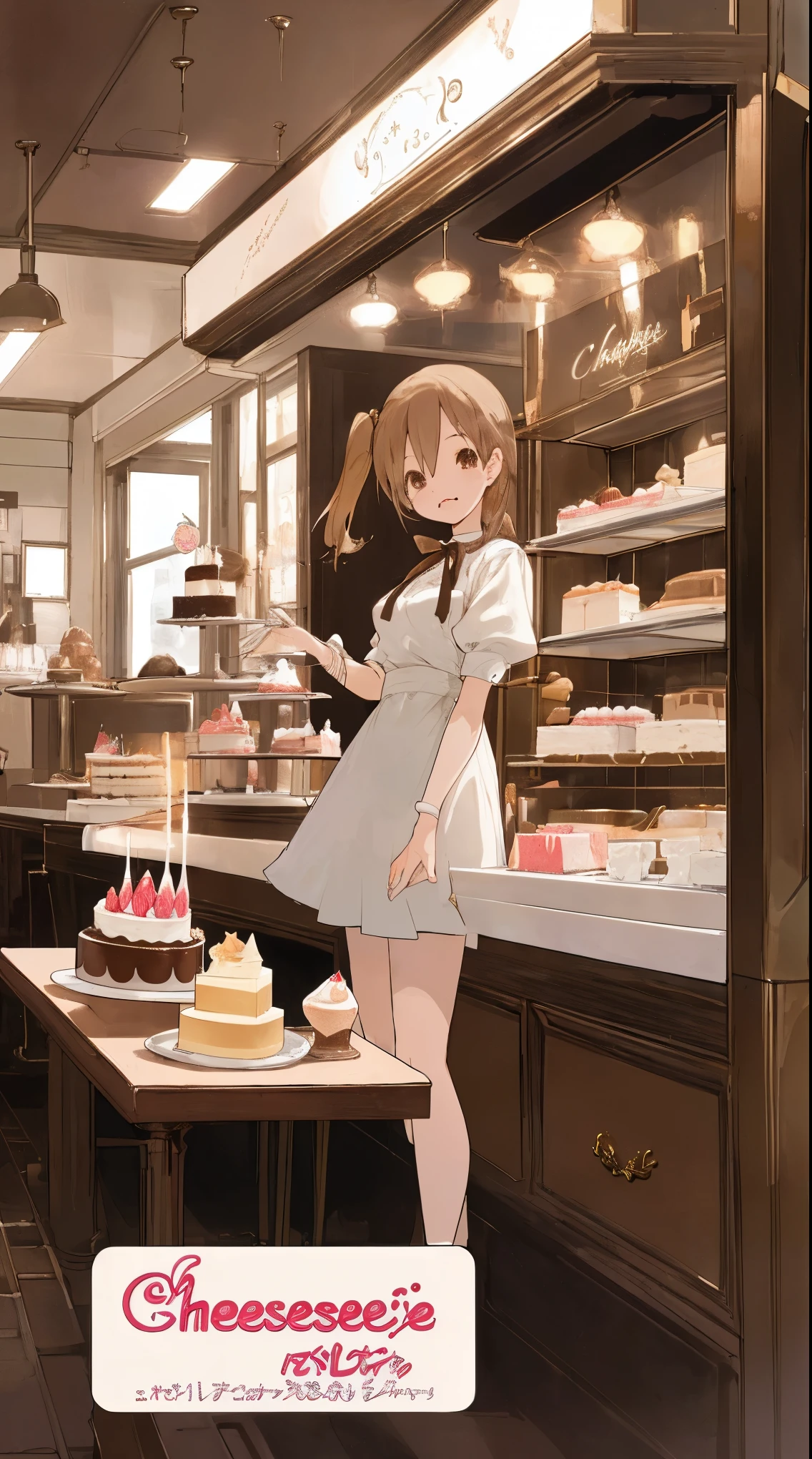 Cake shop girl、Cheesecake、high resolution