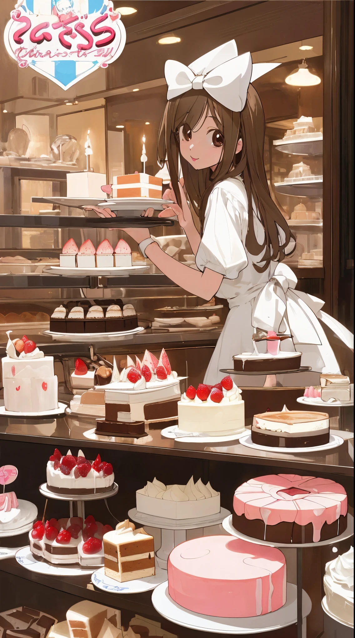 Cake shop girl、Cheesecake、high resolution