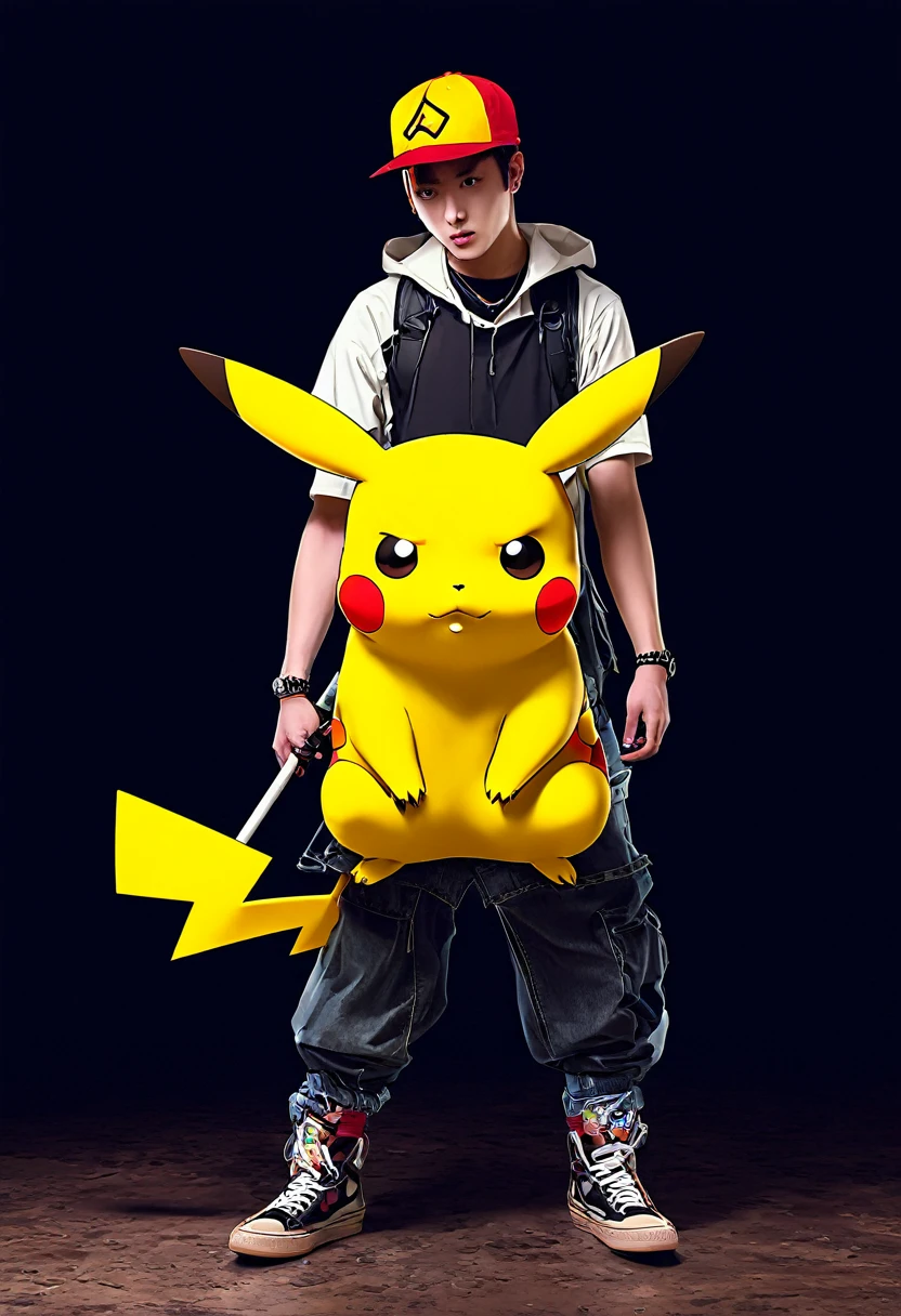 90s anime style, alone,  (筋肉質のPikachu) Jason&#39;s outfit (Pikachuの手にチェンソーを持たせる:1.5),In the background is an abandoned, abandoned building, Gloomy atmosphere, spooky((Pikachu/恐怖のPikachu)),Cinematic, Detailed body, Fine grain, 8k, highest quality, Full Sharp, Very detailed, Skin pores, Natural skin texture, Superior quality,Horror,