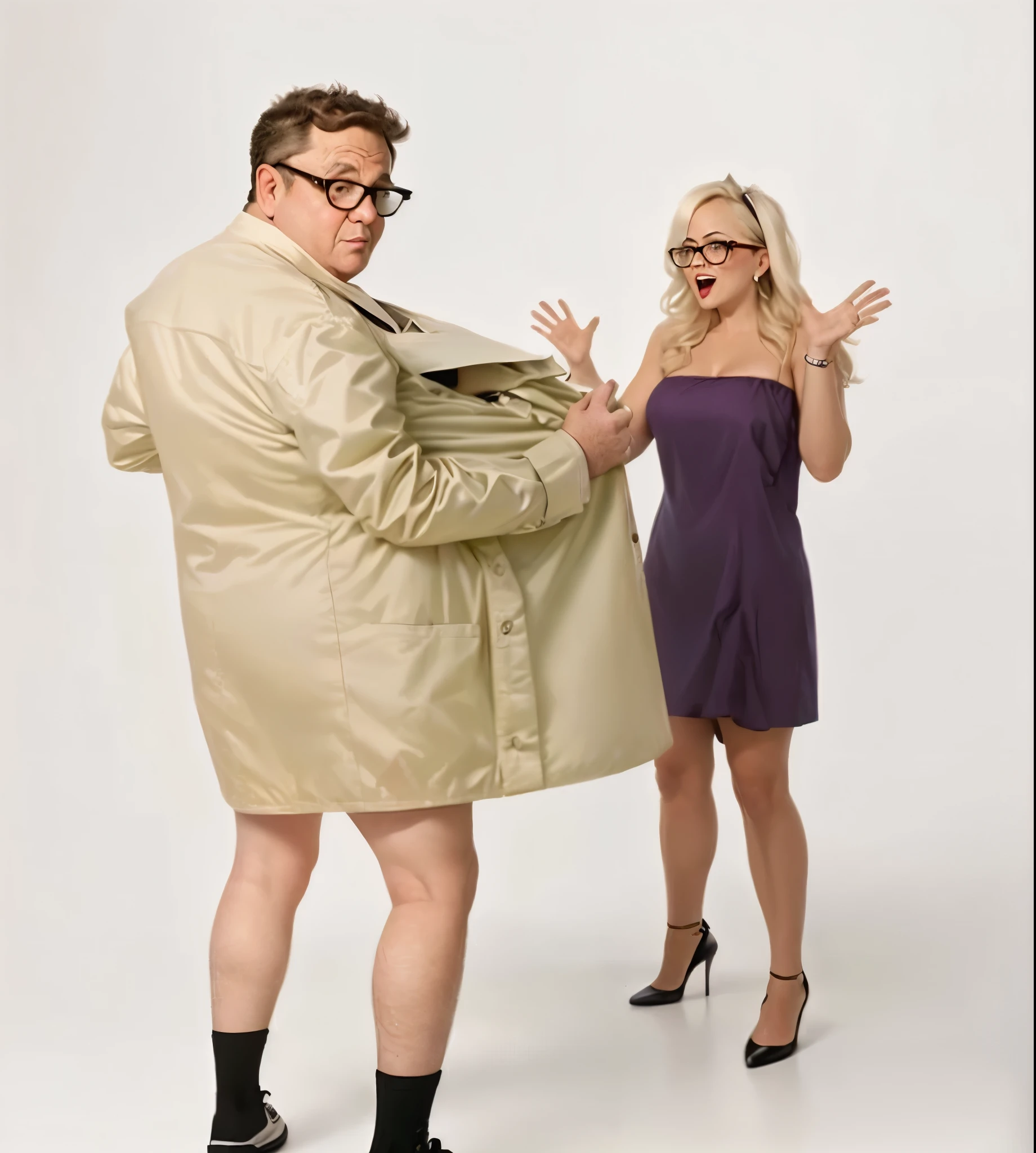 these are two people, standing on a white background, Promo Frame, photo from a promo shooting, in style of Terry Richardson, advertising photo, promo shooting, promo more, photoshoot, Terry Richardson, cool Marketing photo, just play, Promo photo, advertising photograph, advertising photo, promotional photoshoot, Frank Reynolds, Marketing photo, photoshoot, giant feet