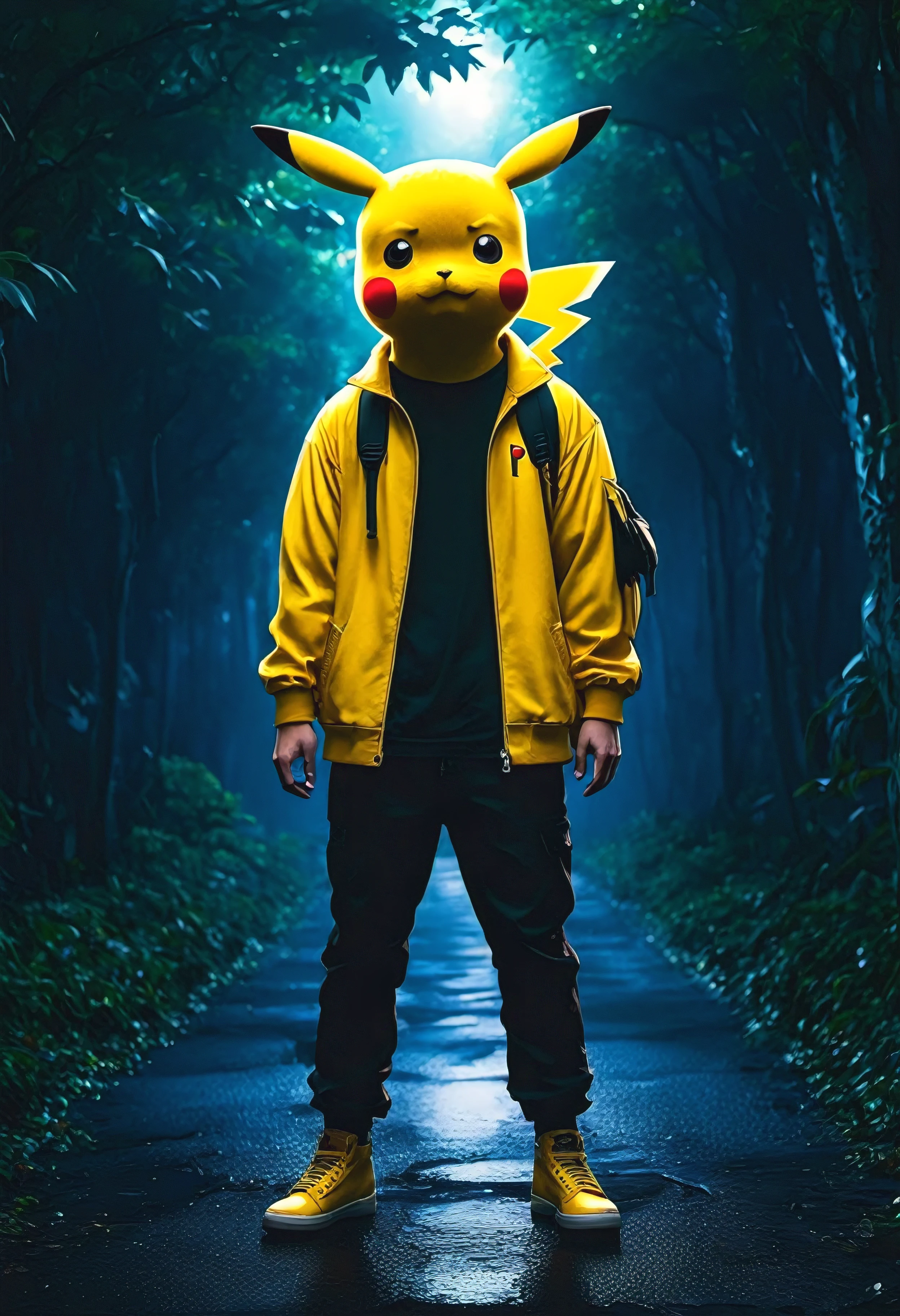 90s anime style, alone, (Muscular Pikachu) Jason's outfit (Put a chainsaw in Pikachu's hand:1.5),In the background is an abandoned, abandoned building, Gloomy atmosphere, spooky((Pikachu/Terrifying Pikachu)),Cinematic, Detailed body, Fine grain, 8k, highest quality, Full Sharp, Very detailed, Skin pores, Natural skin texture, Superior quality,Horror,