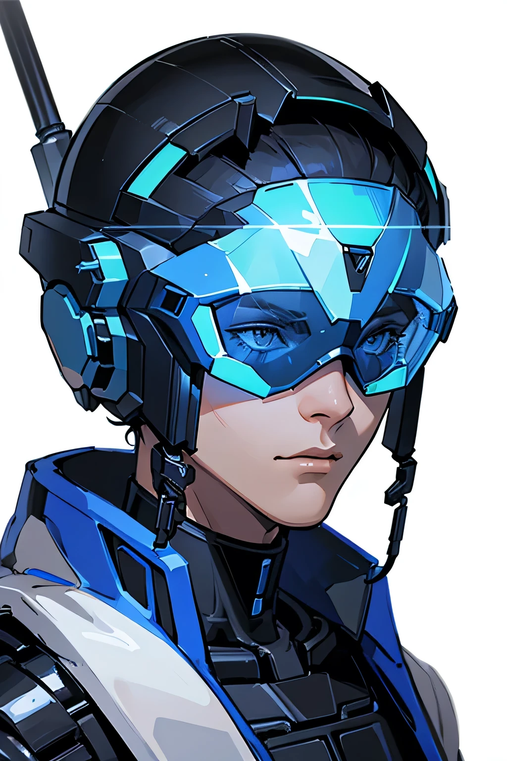 Masterpiece, Highest quality, Detailed,Nebula, 4k, Mechanical,Mecha, Cyberpunk,Darkness, (Mechanical structure:1.5),TRPG, (1 male), android, machine, (((a pistol))), robot, sci-fi, large, white clothing, silent, inorganic, human face, cycling eyewear, (((mirror lenses))), ((half-body)), HD face, a men who is twenty-five years old, (((white background))), simple background, xenosaga, KOS-MOS, (muscular), standing bolt upright, Eye Level, ((body shot)), ((cyberpunk Helmet)), adult, ((close up)),looking at the camera