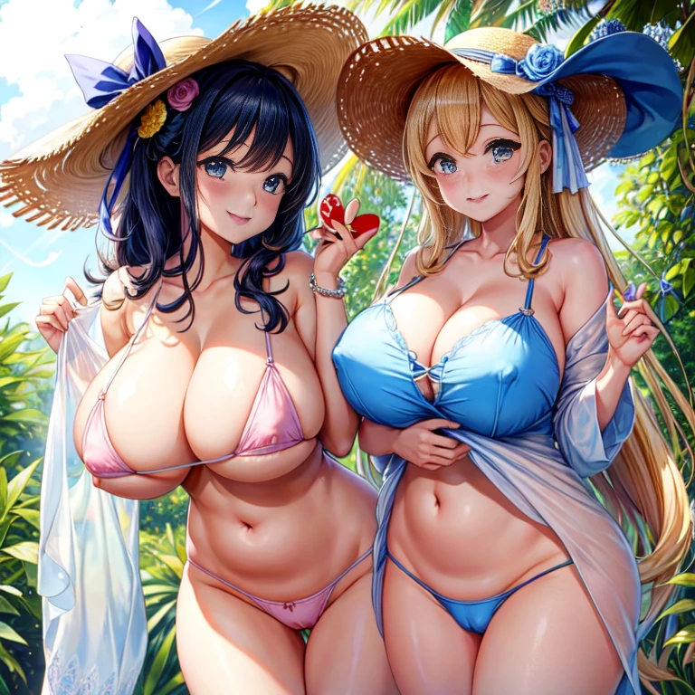 Very detailed, masterpiece, highest quality, Love Letter, throw,smile,blush 、The cutest in the world、Camel Toe、Giant tit、Nipple Puffs、Cleavage、Plump、Super big breasts、Super big butt、Micro Bikini 、holding an oversized love letter、Big ribbon、Straw hat、(Love、Love、Love:1.5)、message board、Cowboy Shot、really like、I&#39;ll give you all my love、kisy uterus is aching、High leg、Will you marry me、polygyny、Harem、Full body photo、Group photo、multiple