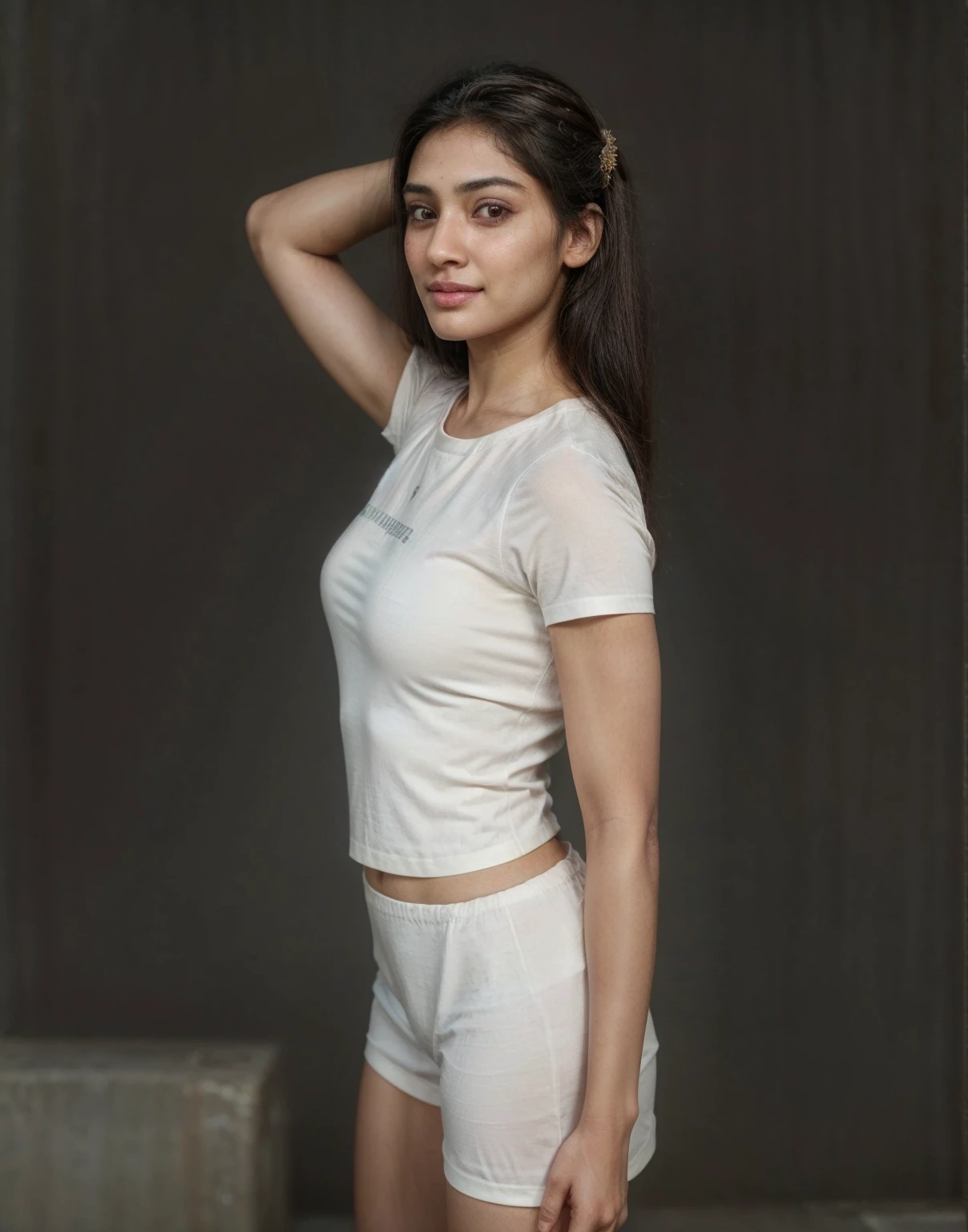 indian beautiful woman in bed wearing leggings