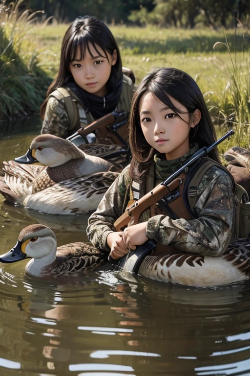 young female hunting ducks