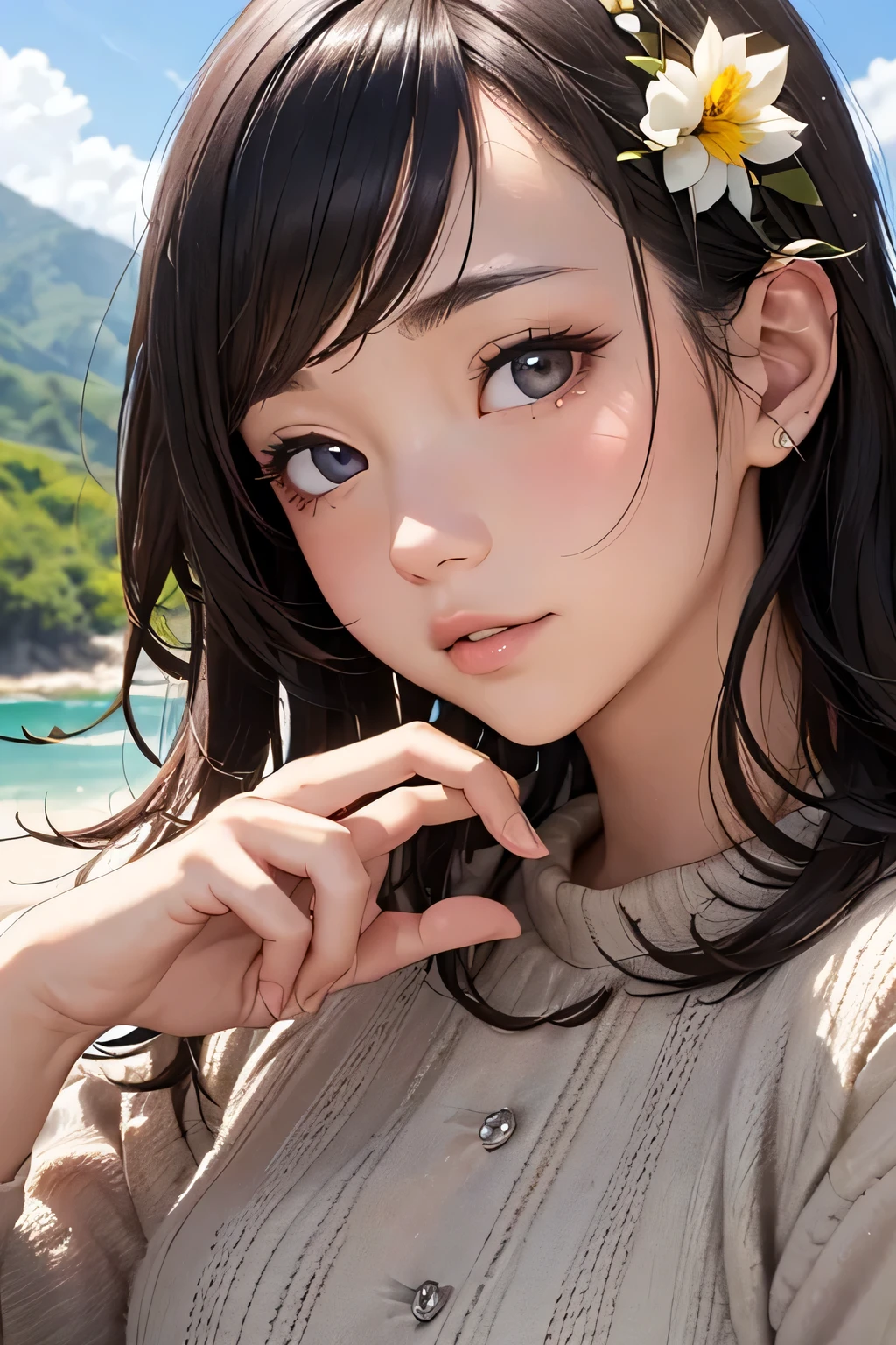 highest quality、High resolution、Detailed Background、(Wide-Angle:1.5)、(Beautiful face in every detail:1.4)、Anatomically correct、(Draw the usual number of fingers:1.2)、(Detailed facial expressions)、(Detailed eyes:1.2)、(Detailed eyes:1.2)、(Highly detailed face:1.4)、Perfect body line、Charm、
Places with beautiful natural scenery and views are considered charming situationountain tops and beaches、Lakeside、Places surrounded by natural beauty, such as flower-filled gardens, are a place where people々Captivate the hearts of、very beautiful