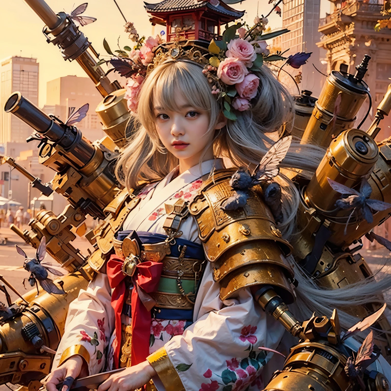 (masterpiece, best quality:1.2), (8k uhd, 16k, 32k, ultra high res), (photorealistic:1.37), (RAW photo), ultimate-realistic, ultimate-realistic details, ultimate-realistic texture, ultimate-intricate details, ultimate-realistic lighting, ultimate-realistic shadow, japanese girl, ultimate-cute face, ultimate-RAW skin, ultimate-realistic eyes, Japanese woman in insect powered suit, cannon mounted on shoulder, very cute face, mechanical, extremely intricate details, full body shot, ultimate photorealistic, big city locked down