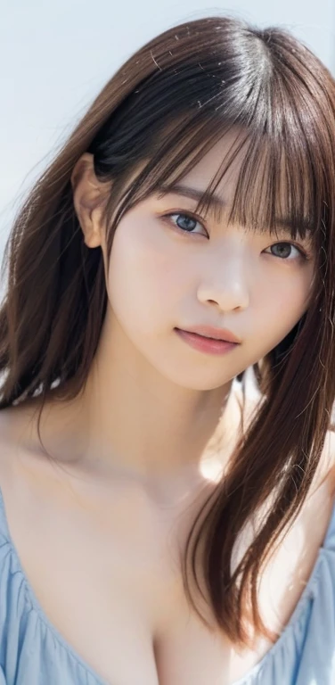 Masterpiece、highest quality、8K,Ultra-high resolution、RAW Photos、UHD、日本people、beautiful girl、1people、woman, (Flower Hair Ornaments,Braided top knot,Twisted Side Part Ponytail Braided Headband,Half Up、Braided Space Van,Voluminous fishtail braid,Twisted pan),(Asymmetrical bangs)、 (Ultra Realistic),round face、 Fine and beautiful eyes, Lifted eyes、Big eyes、(Blue right eye:1.6)、(Red left eye:1.6)、double eyelid、Thin eyebrows、Red around the eyes、Dolly Makeup、Thin lips, Pastel colored tight blouse、Knitted micro mini skirt, A kind smile, (Realistic, photo-Realistic:1.37), Professional photography, Cinematic Light, (Very beautiful face: 1.2),Very large breasts、Cleavage、Voluptuous thighs、Pictured from head to knee