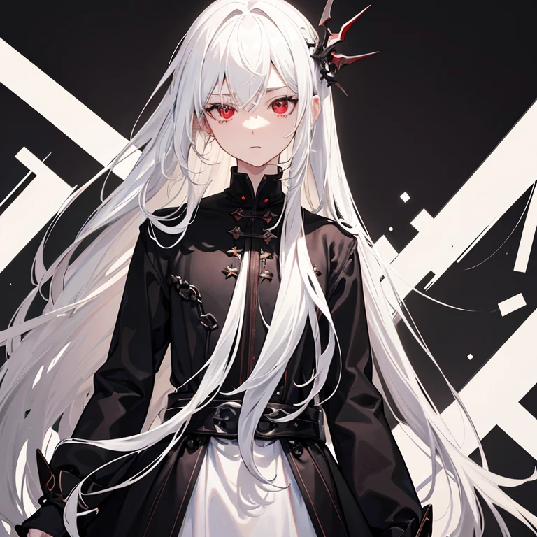 (Confused, High resolution, Very detailed),(masterpiece, highest quality:1.2),Anime slave boy with white hair and red eyes looking at the camera, black eye,slim, Wearing dirty long-sleeved clothes,Shadow Body,dark, Monochrome, wallpaper,