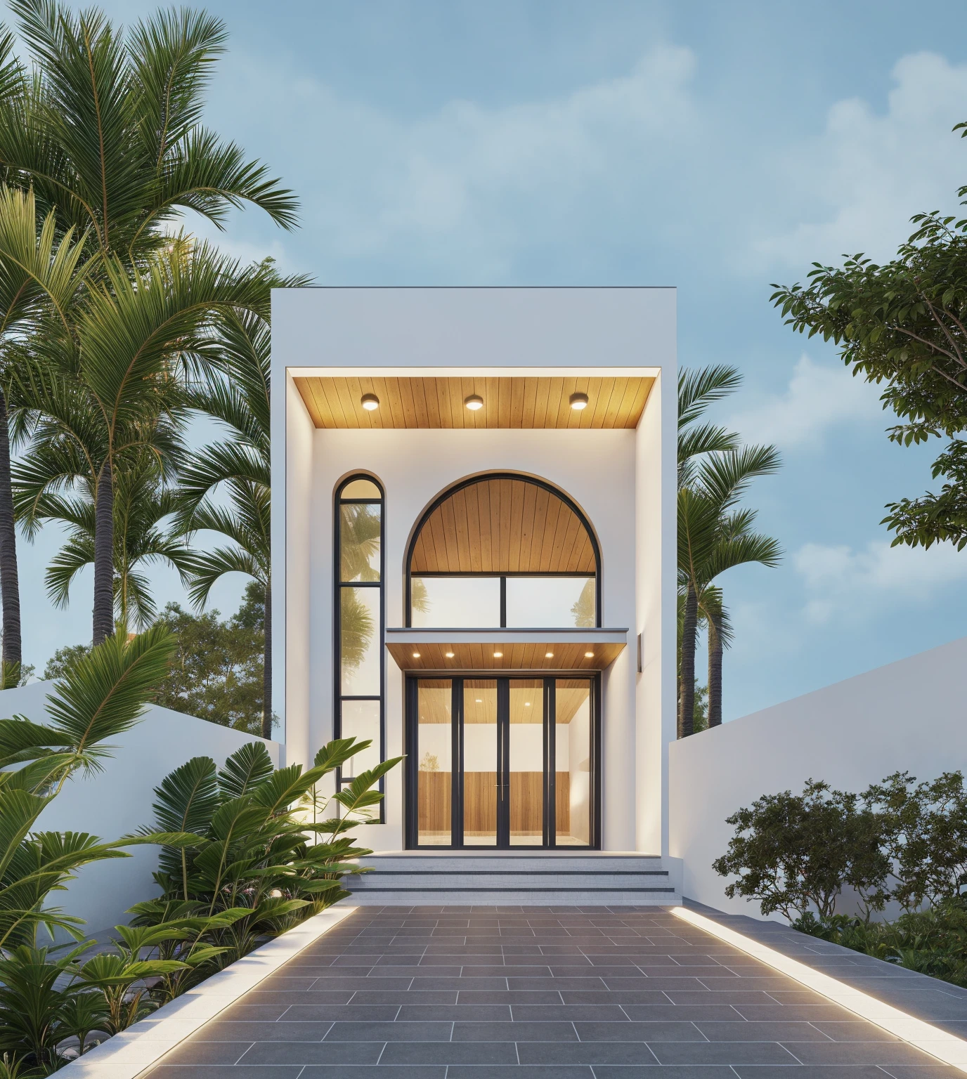 PLATFORM KTHOUSE, 1 morden villa, main material of villa about build color wall:1.2 glass panel:1.1 and stone:1.2, 1large yard, 1 road runs in front of the house, (RAW photo, real, best quality, masterpiece:1.2), look morden minimalist, 1 road in front of the house, dynamic lighting:1.3, (hyper realistic, photo-realistic:1.2), high quality, (dark lighting:1.2), perfect lighting, archdaily, no human