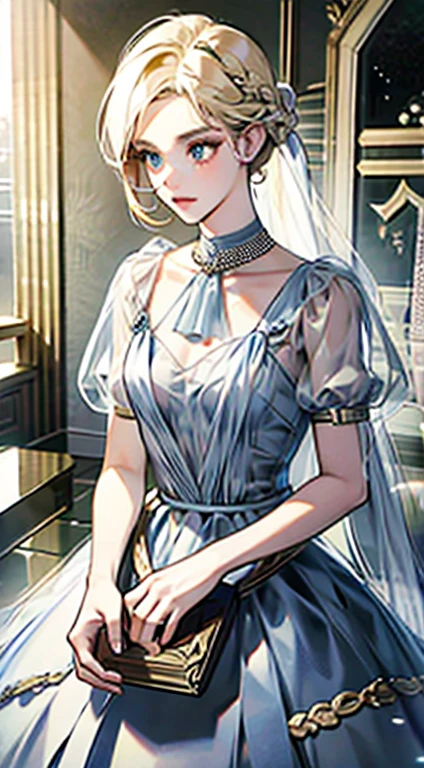 realisticamente,(obra-prima,Quoridade superior,qualidade ideal,arte oficial,Beauty and Aesthetics:1.2),The is very detailed,uma garota,usando um vestido de noiva branco,cabelo enrolado,White hands holding bouquets,Facing the public,the right proportions,fundo simples