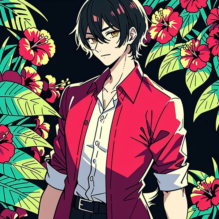 Tropical Shirt,hibiscus,Wolf Man,Before transforming into a wolf,Handsome,Dandy