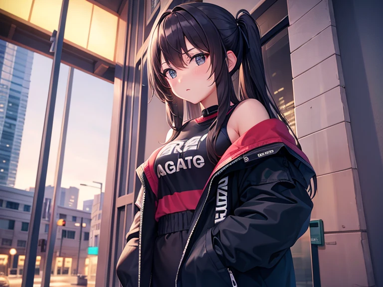 masterpiece, best quality, 1girl, solo, blush, long hair, hair between eyes, ((streetwear clothes)), city, outdoors, night, movie poster, extremely detailed 8K, smooth, high resolution, ultra quality, cinematic lighting, ambient occlusion, hd, 2k, 4k, 8k, 16k, extremely detailed anime, detailed faces, perfect composition, wide shot, atmospheric lighting, very sexy, random angle, uncensored, sin censura