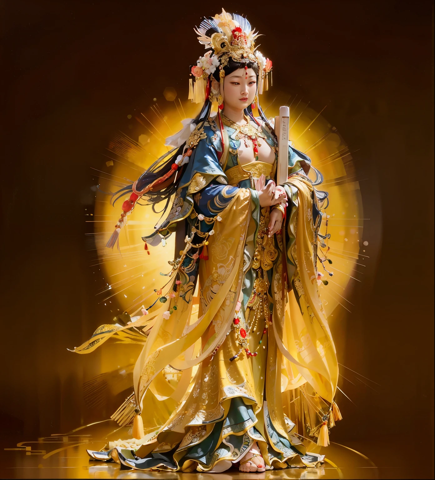 Queen Mother of the West, Queen's Mother，Queen Mother of the West， Middle-aged women，Big tits beautiful，Gorgeous colorful clothes，No bare skin，gold ornaments on the head， clouds in front, Transparent fingers, Clear and distinctive toe, Clear and vivid facial features,jewelry, leaf, Yuri, Yuri_pad, necklace, Phoenix Crown，gorgeous phoenix robe，Chinese Palace, path, lotus， Sharp focus, Light of the sun, Sparkling ripples, Ripples of the wind, Ultra high definition, Real Photo, 複雑なdetailed, Perfect composition, Big tits beautiful ，detailed， 8K Photo, Realistic, masterpiece, Photorealistic, Image Enhancement,Image post-processing,Image Retouching，Ancient Chinese Goddess, Ancient Chinese Princess, Ancient Chinese Art Styles, Ancient Chinese beauty, Empress of China, Inspired by Qiu Ying, traditional chinese art, Beautiful Fantasy Empress, Wearing Ancient Chinese Clothing, Chinese mythology, Chinese traditional clothing，