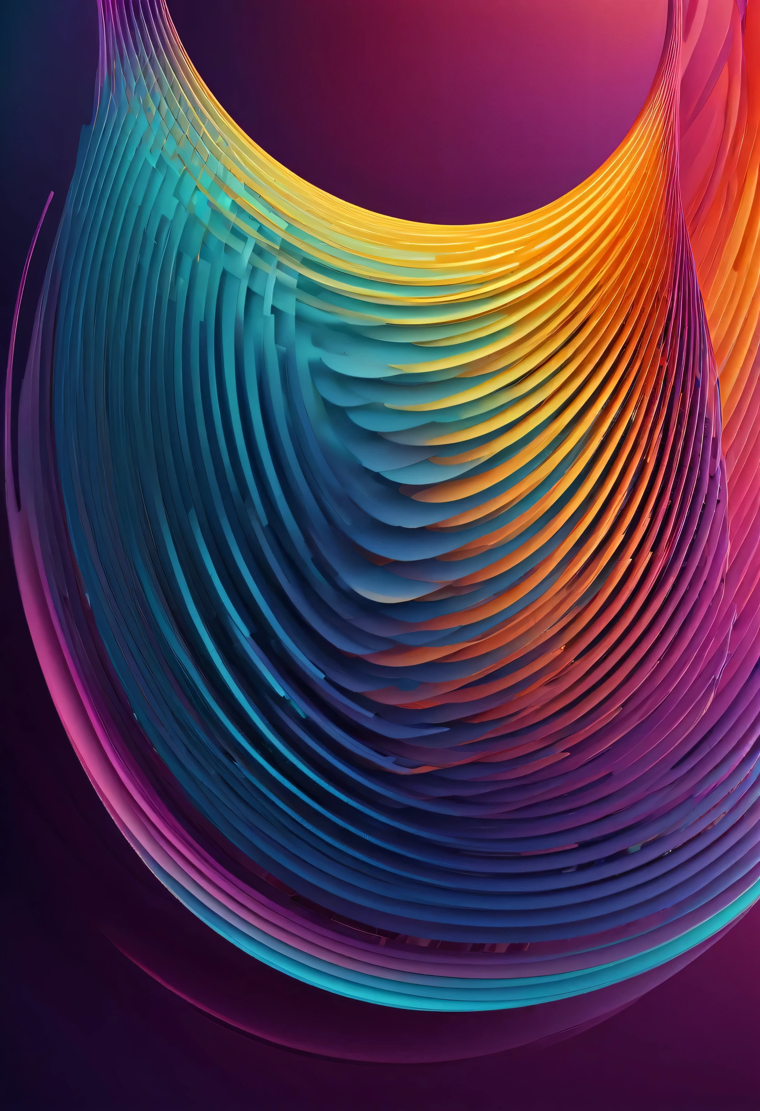 Create a mesmerizing 3D abstract curved lines, 3d render. Apply a dynamic color gradient that evolves as the shape transforms, capturing the essence of fluidity and complexity.
