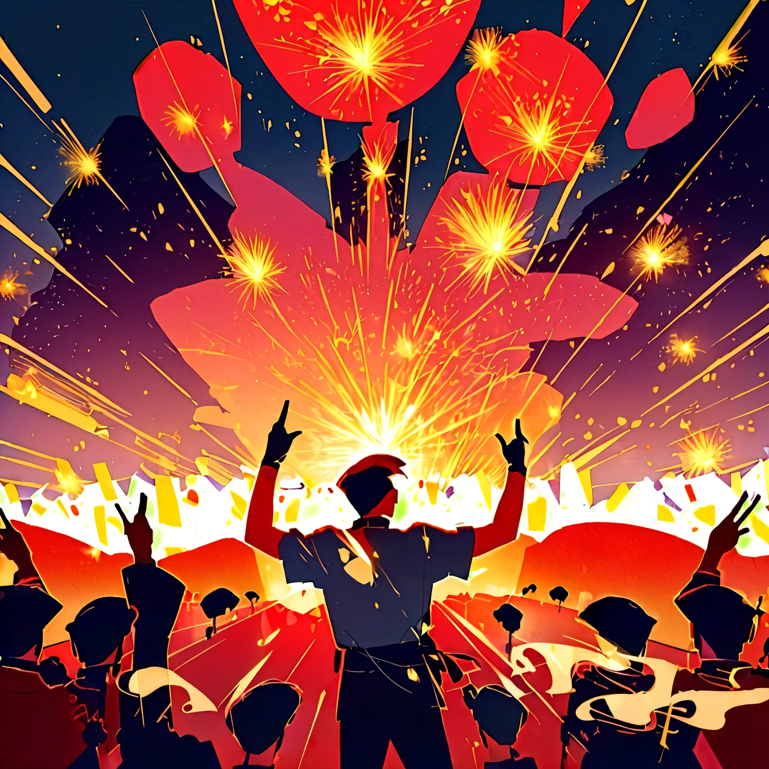 Rock，Silhouette，youth，Firecrackers