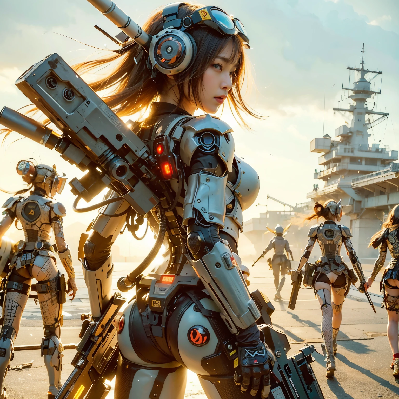 (masterpiece, best quality:1.2), (8k uhd, 16k, 32k, ultra high res), (photorealistic:1.37), (RAW photo), ultimate-realistic, ultimate-realistic details, ultimate-realistic texture, ultimate-intricate details, ultimate-realistic lighting, ultimate-realistic shadow, japanese girl, ultimate-cute face, ultimate-RAW skin, ultimate-realistic eyes, Japanese woman in insect powered suit, cannon mounted on shoulder, very cute face, mechanical, extremely intricate details, full body shot, ultimate photorealistic, big city locked down