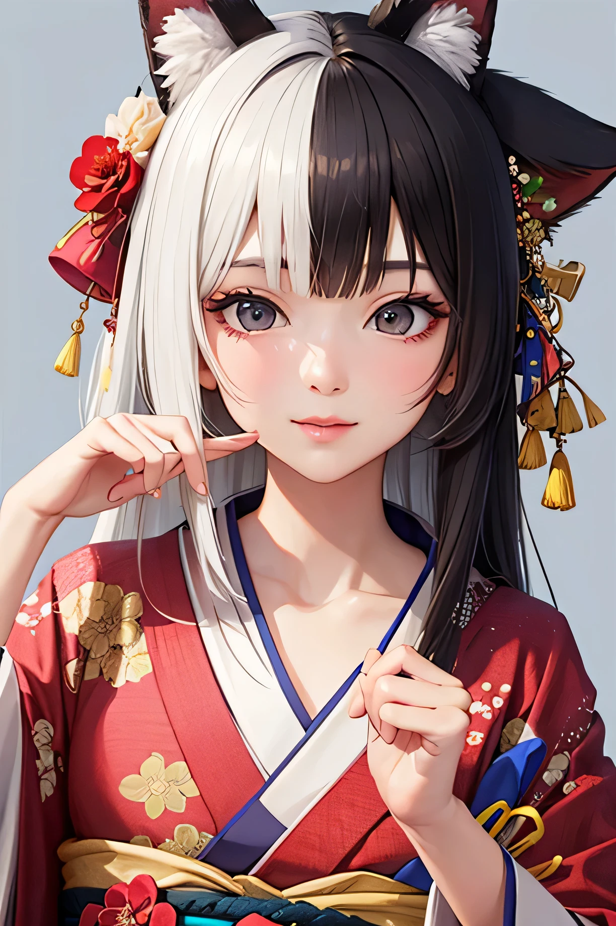 ((highest quality)),(detailed), Perfect Face,Animal ears,Kimono beauty