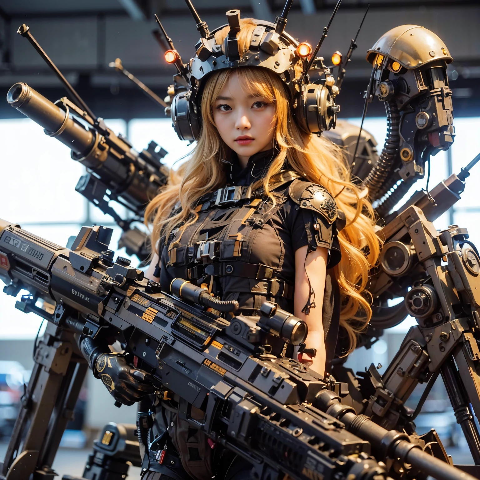 (masterpiece, best quality:1.2), (8k uhd, 16k, 32k, ultra high res), (photorealistic:1.37), (RAW photo), ultimate-realistic, ultimate-realistic details, ultimate-realistic texture, ultimate-intricate details, ultimate-realistic lighting, ultimate-realistic shadow, japanese girl, ultimate-cute face, ultimate-RAW skin, ultimate-realistic eyes, Japanese woman in insect powered suit, cannon mounted on shoulder, very cute face, mechanical, extremely intricate details, full body shot, ultimate photorealistic, big city locked down