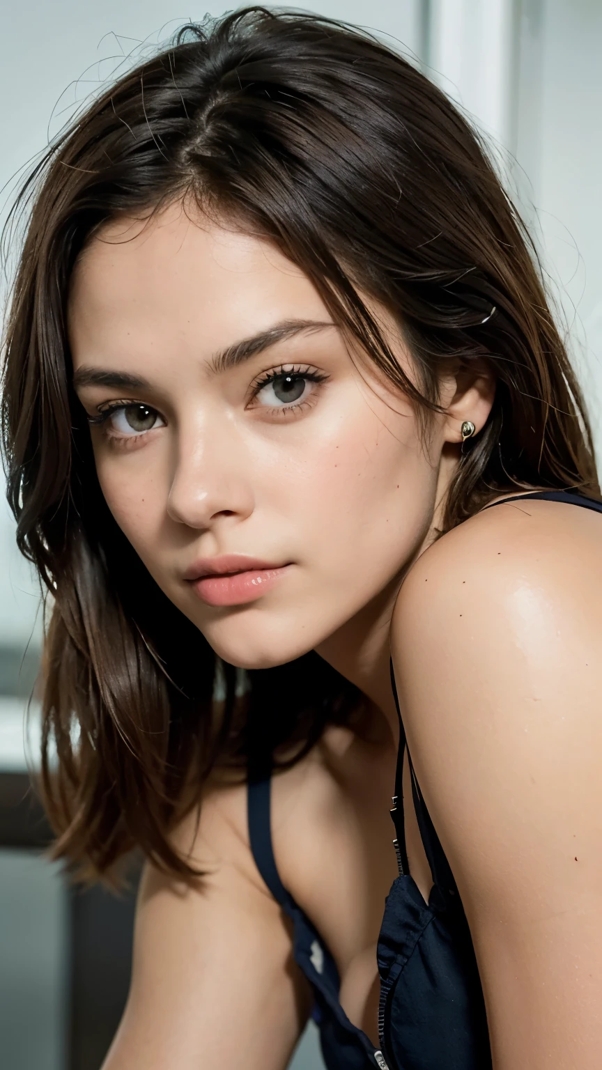 ((melhor qualidade)), (), (detalhado), rosto perfeito 1girl, Victoria, a beautiful brunette looking on the camera, detailed eyes. Full body, wear crop